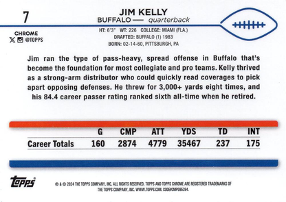 2024 Topps Chrome Football Jim Kelly #7 Buffalo Bills