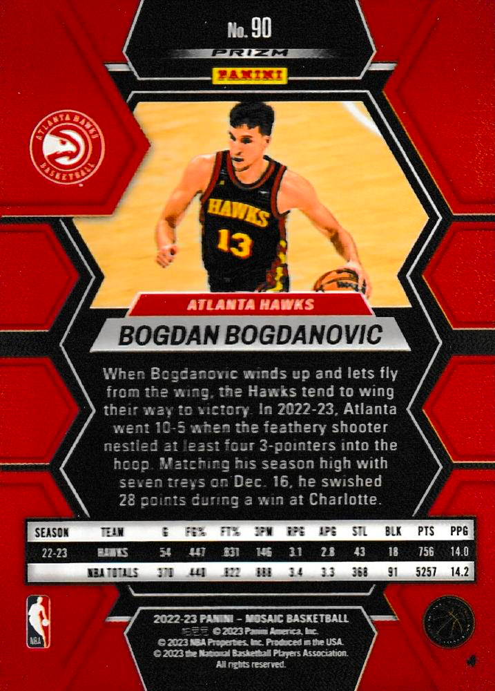 2022 Panini Mosaic Silver Prizm Bogdan Bogdanovic #90 Atlanta Hawks