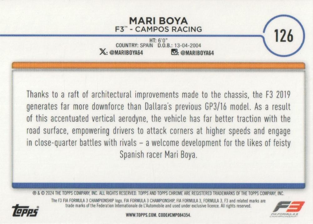 2024 Topps Chrome Formula 1 Mari Boya F3C #126 Campos Racing