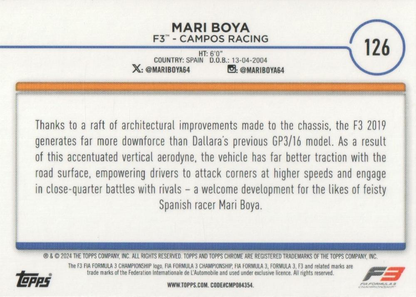2024 Topps Chrome Formula 1 Mari Boya F3C #126 Campos Racing