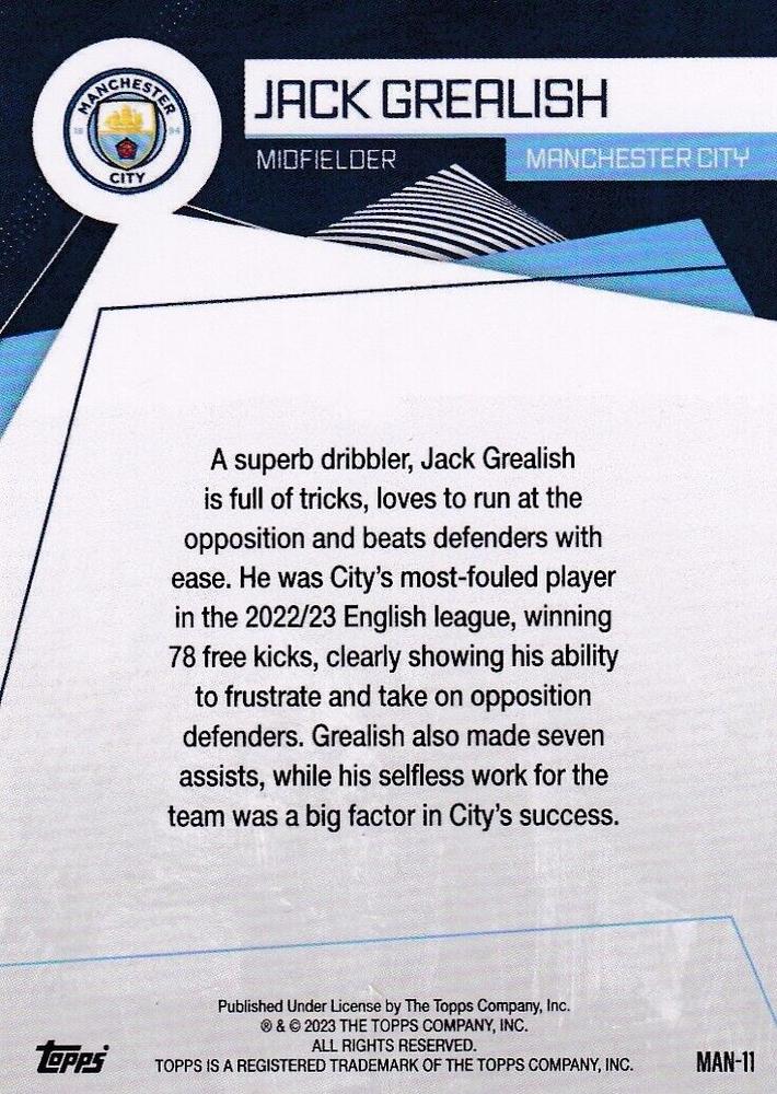 2023 Topps Manchester City Fan Set Jack Grealish #MAN-11