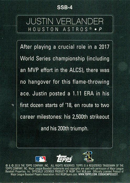 2019 Topps Series Stars of the Game Justin Verlander #SSB-4 Houston Astros