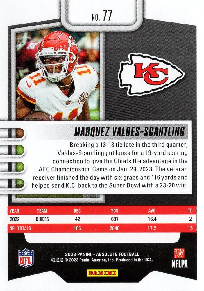 2023 Panini Absolute Marquez Valdes-Scantling #77 Kansas City Chiefs
