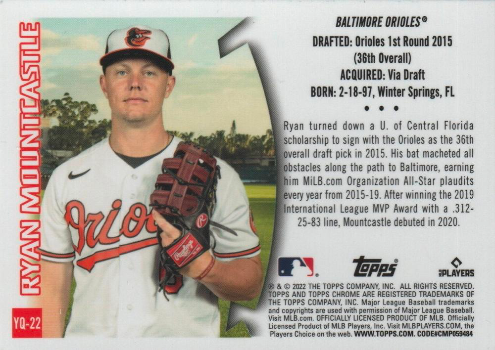 2022 Topps Chrome 1996 Youthquake Ryan Mountcastle #YQ-22 Baltimore Orioles