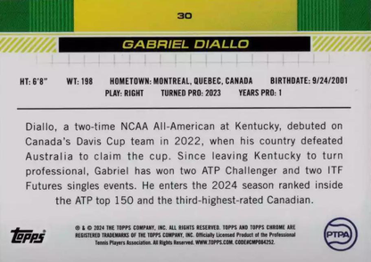 2024 Topps Chrome Tennis Gabriel Diallo RC #30