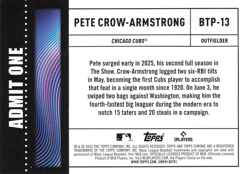 2026 Topps Chrome Big Ticket Players Pete Crow-Armstrong #BTP-13 Chicago Cubs