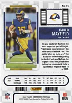 2022 Panini Contenders Baker Mayfield Los Angeles Rams #14