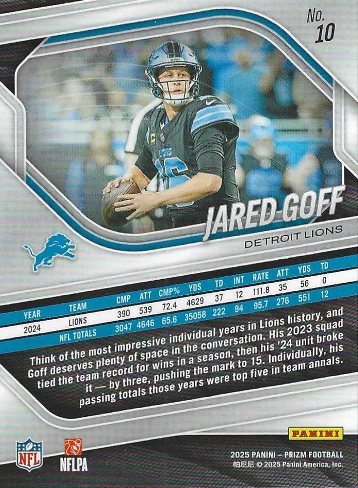 2025 Panini Prizm Jared Goff #10 Detroit Lions