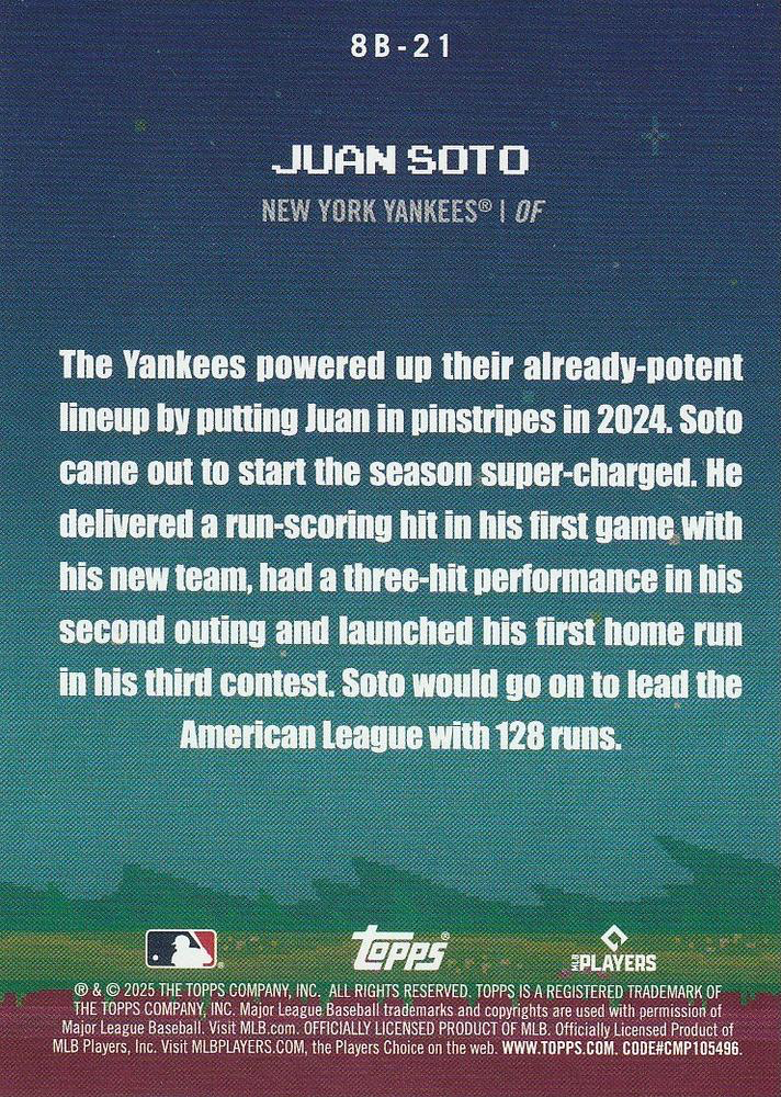 2025 Topps Series 1 8-Bit Ballers Juan Soto New York Yankees #8B-21
