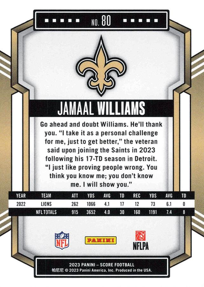 2023 Panini Score Football Jamaal Williams New Orleans Saints #80