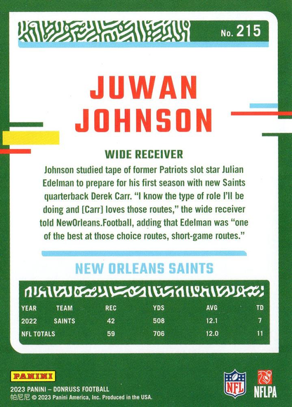 2023 Panini Donruss Juwan Johnson #215 New Orleans Saints