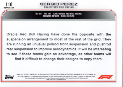2022 Topps Chrome Formula 1 Refractor Sergio Perez #110 Oracle Red Bull Racing