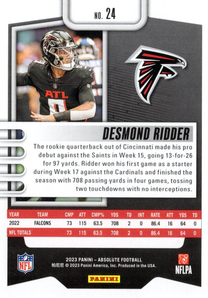 2023 Panini Absolute Desmond Ridder #24 Atlanta Falcons