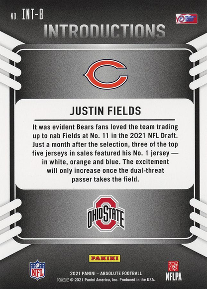 2021 Panini Absolute Introductions Justin Fields #INT-8 Chicago Bears