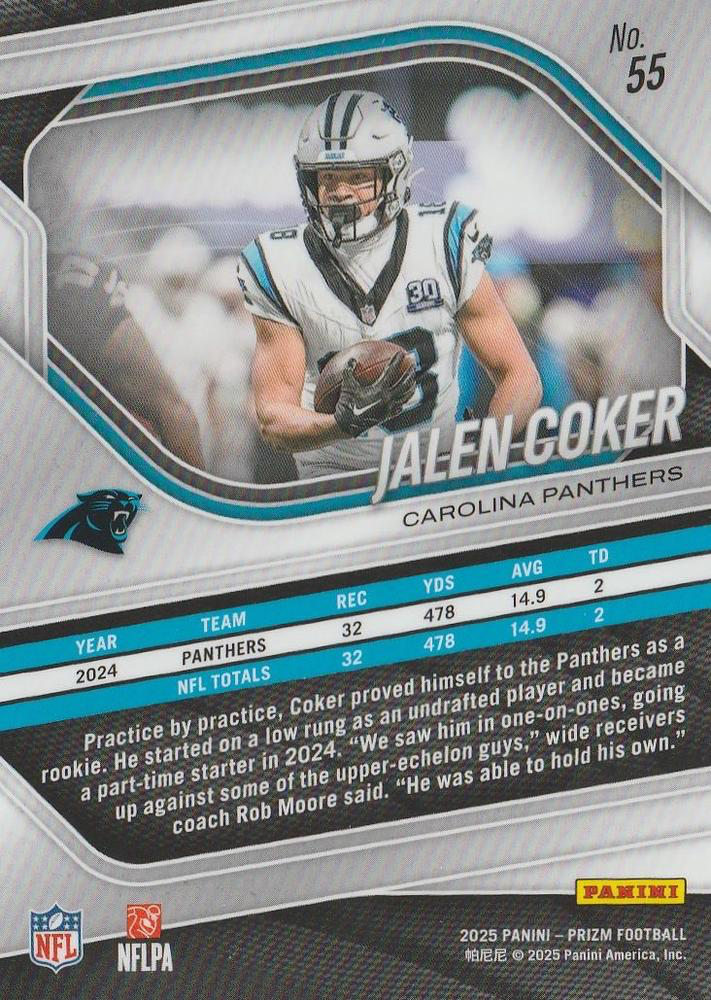 2025 Panini Prizm Jalen Coker #55 Carolina Panthers