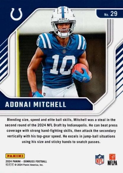 2024 Panini Donruss Elite Series Rookies Adonai Mitchell #29 Indianapolis Colts