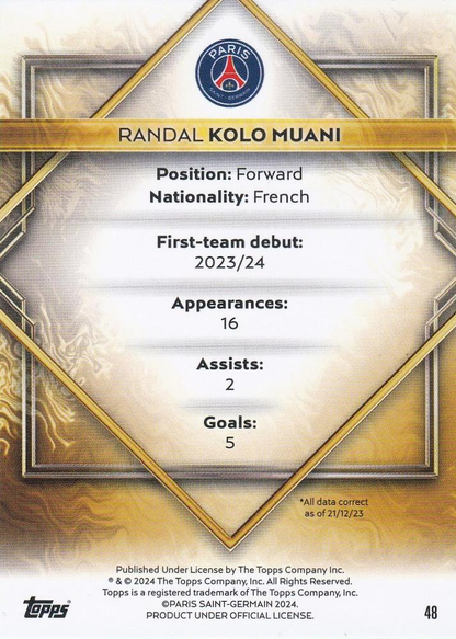 2023 Topps PSG Team Set Gold Drip Randal Kolo Muani #48 Paris Saint-Germain