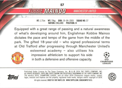2023 Topps Chrome UEFA Club Competitions Kobbie Mainoo Future Stars #57 Manchester United