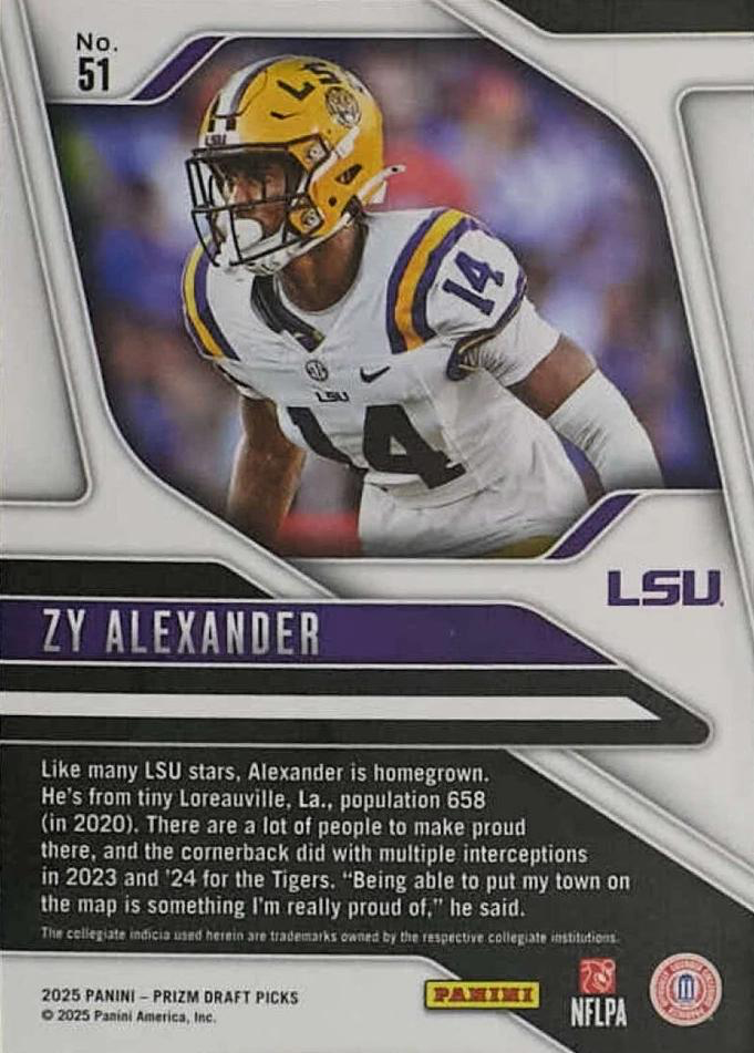 2025 Panini Prizm Draft Picks Zy Alexander #51 LSU Tigers