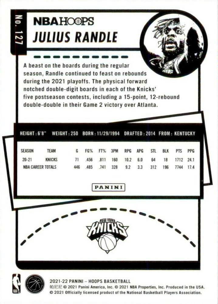 2021 Panini Hoops Julius Randle #127 New York Knicks