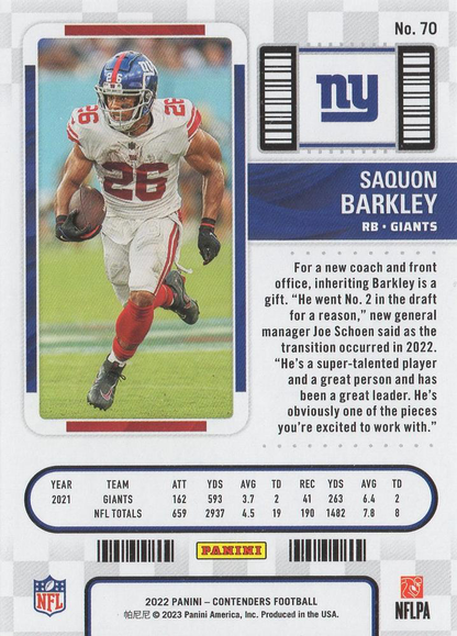 2022 Panini Contenders Saquon Barkley New York Giants #70