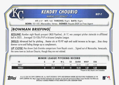 2026 Topps Bowman Chrome Mojo Prospects Kendry Chourio #BP-7 Kansas City Royals