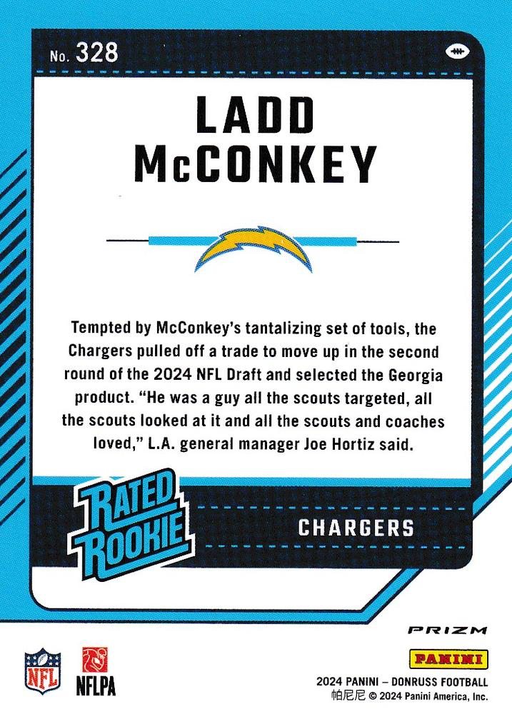 2024 Panini Donruss Optic Pink Preview Ladd McConkey Rated Rookie RC #328 Los Angeles Chargers