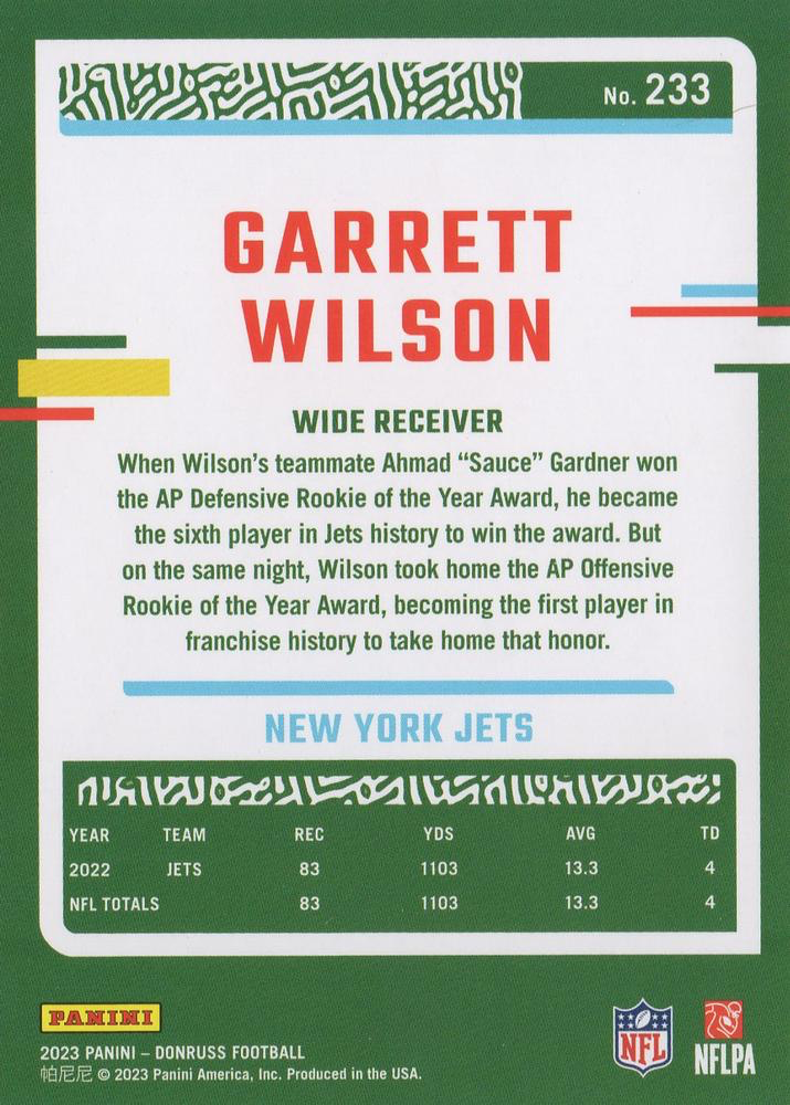 2023 Panini Donruss Garrett Wilson #233 New York Jets