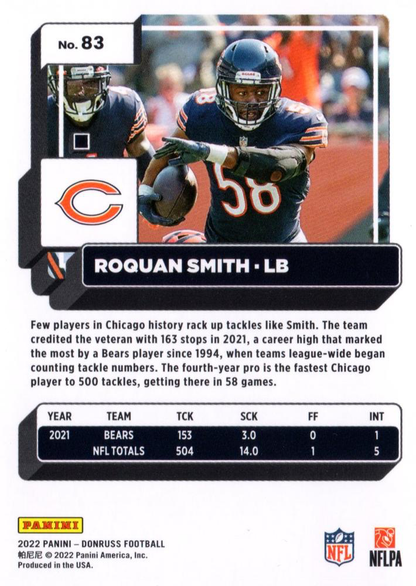2022 Panini Donruss Roquan Smith #83 Chicago Bears