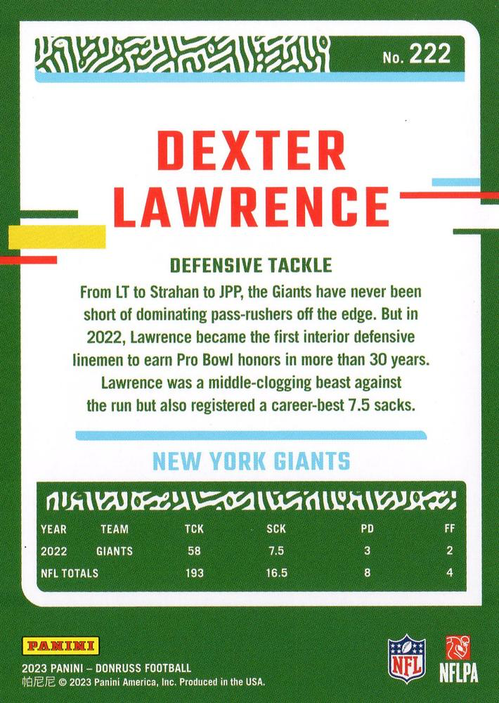 2023 Panini Donruss Dexter Lawrence #222 New York Giants