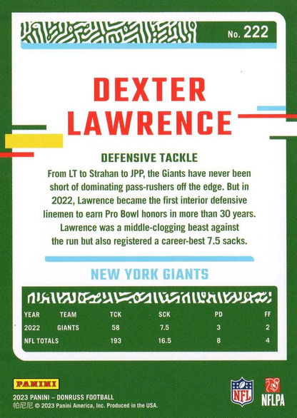 2023 Panini Donruss Dexter Lawrence #222 New York Giants