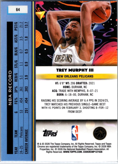 2025 Topps Chrome Cosmic Trey Murphy III #64 New Orleans Pelicans
