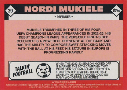2022 Topps PSG Team Set Nordi Mukiele #39 Paris Saint-Germain