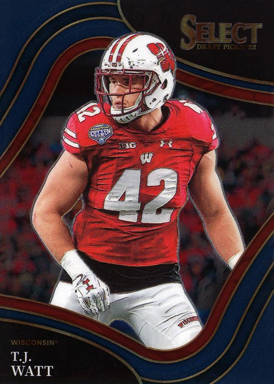 2022 Panini Select Draft Picks Blue T.J. Watt #132 Wisconsin Badgers