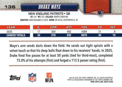 2026 Topps Flagship Drake Maye #136 New England Patriots