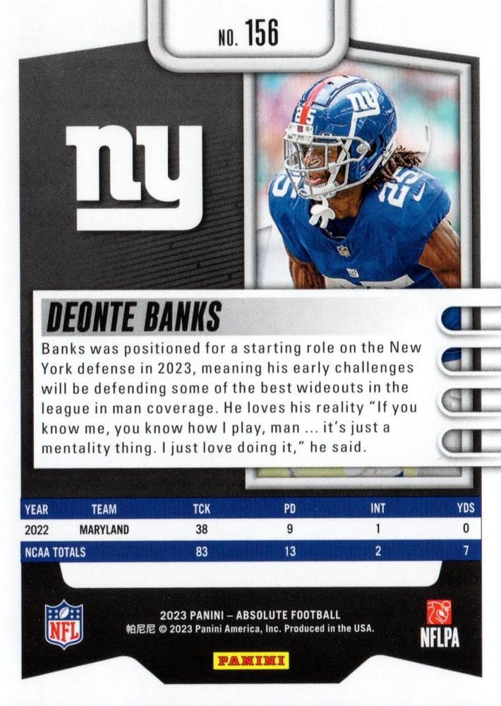 2023 Panini Absolute Deonte Banks #156 New York Giants
