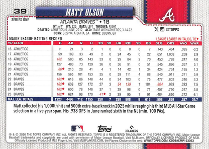 2026 Topps Series 1 Matt Olson #39 Atlanta Braves