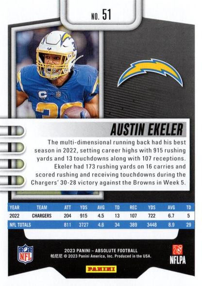 2023 Panini Absolute Austin Ekeler #51 Los Angeles Chargers