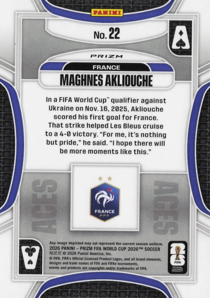 2026 Panini Prizm World Cup Aces Silver Maghnes Akliouche #22 France