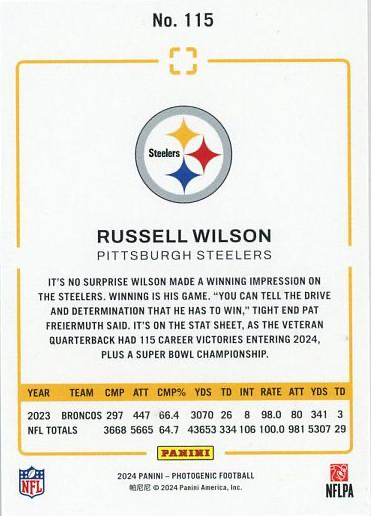 2024 Panini Photogenic Russell Wilson #115 Pittsburgh Steelers