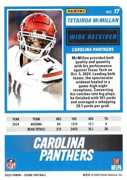 2025 Panini Score Tetairoa McMillan RC #17 Carolina Panthers