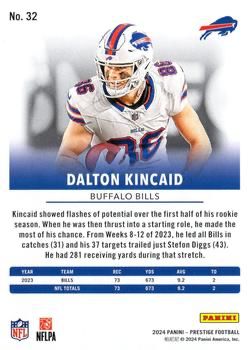 2024 Panini Prestige Dalton Kincaid #32 Buffalo Bills