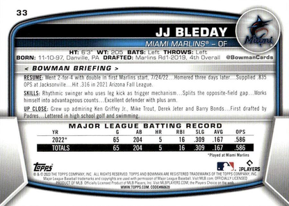 2023 Topps Bowman JJ Bleday RC Miami Marlins #33