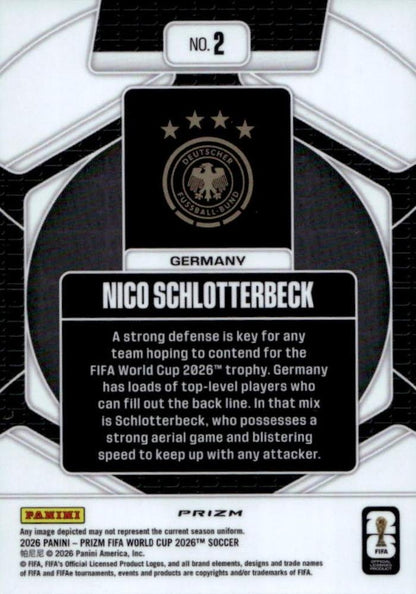 2026 Panini Prizm World Cup Trophy Hunting Silver Nico Schlotterbeck #2 Allemagne