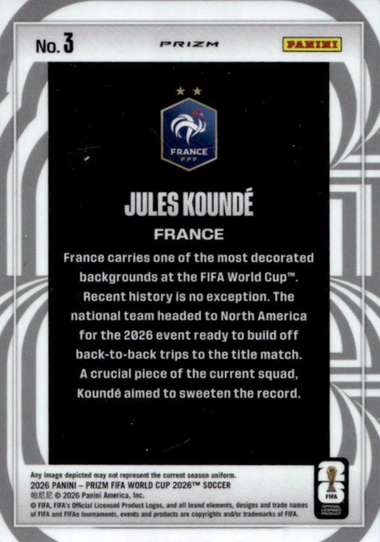 2026 Panini Prizm FIFA World Cup Screamers Silver Jules Koundé #3 France