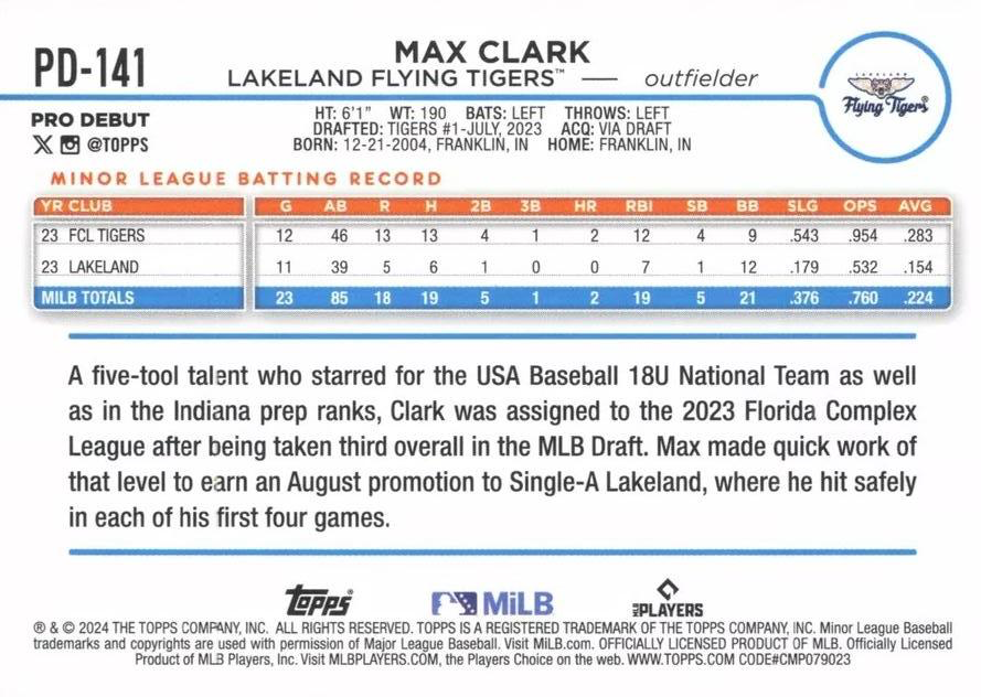 2024 Topps Pro Debut Max Clark #PD-141 Lakeland Flying Tigers