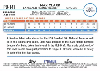 2024 Topps Pro Debut Max Clark #PD-141 Lakeland Flying Tigers