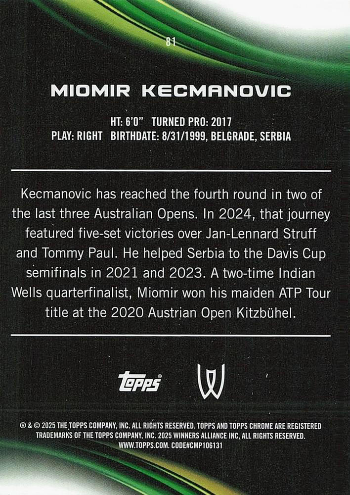 2025 Topps Chrome Tennis Geometric Miomir Kecmanovic #81