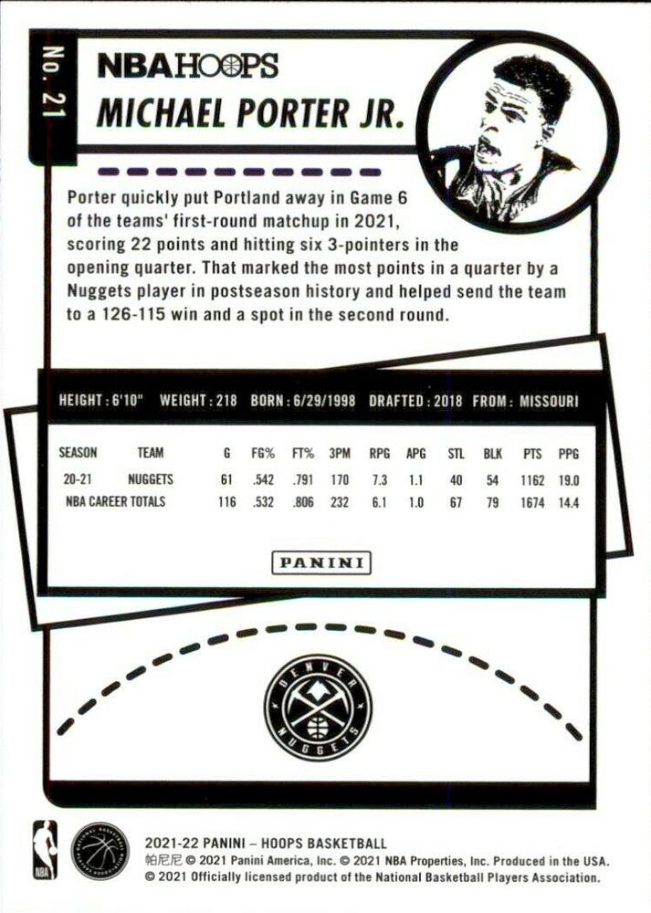 2021 Panini Hoops Michael Porter Jr. #21 Denver Nuggets