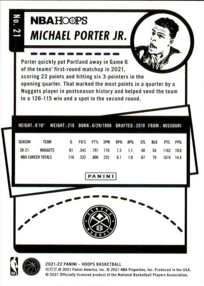 2021 Panini Hoops Michael Porter Jr. #21 Denver Nuggets